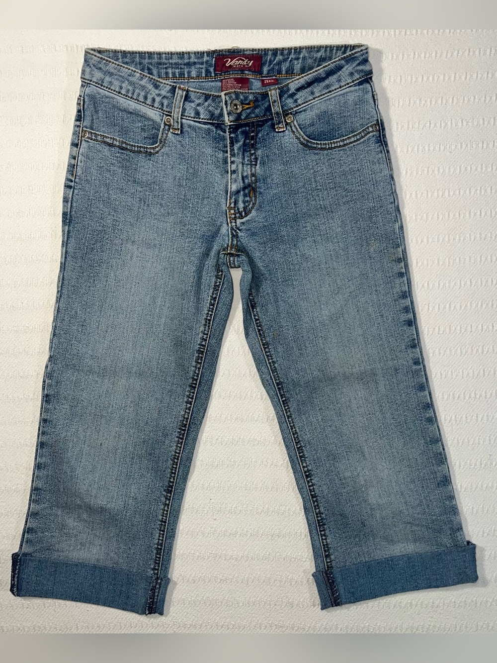 Vintage Y2K Vanity Jeans Cuffed Denim Capris Size 25 Pocket 2000s